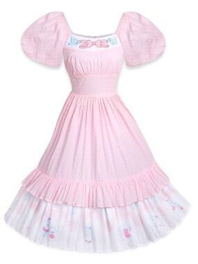Disney Cinderella dress costume Pink and White Puff Sleeve Midi Dress
